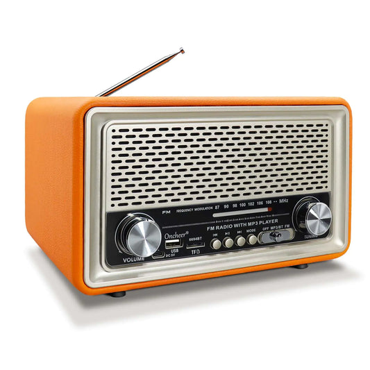 Retro Vintage FM Radio Leather Speaker Radios with Bluetooth TWS Pairing Battery Powered - Kia Day Design