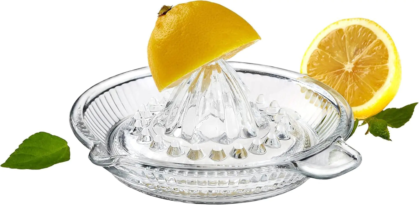 Clear Glass Manual Lemon Juicer with Handle and Pour Spout - Kia Day Design