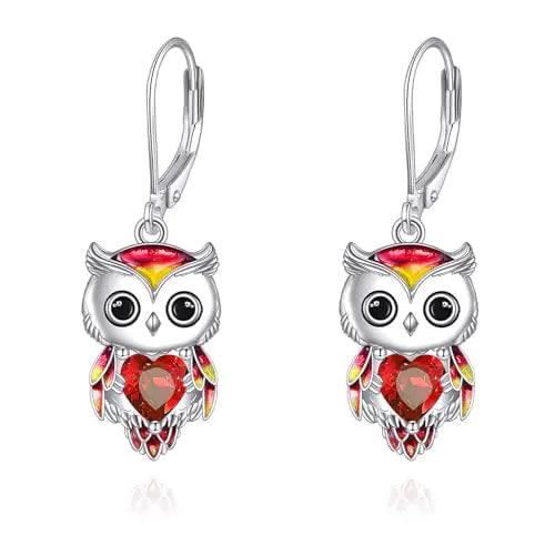 Sterling Silver Owl Birthstone Owl Dangle Earrings January