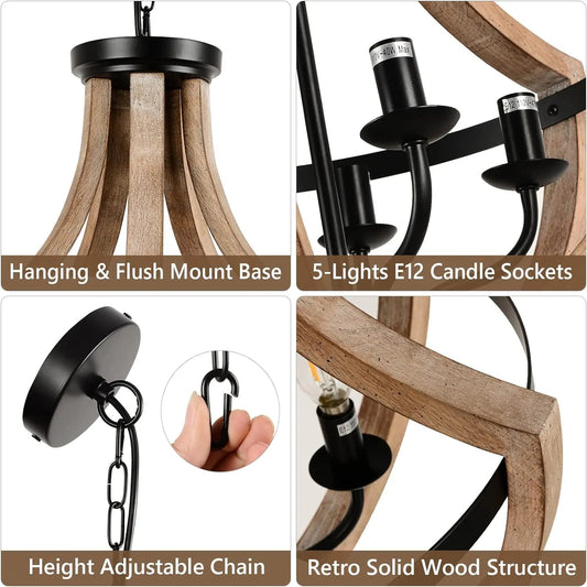 Solid Wood Height Adjustable Ceiling Light - Kia Day Design