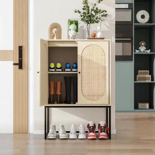 2 Door Rattan High Cabinet Built-in Adjustable Shelf - Kia Day Design
