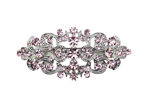 Light Pink Blush Crystal Floral Hair Barrette Clip - Light Pink - hair clip