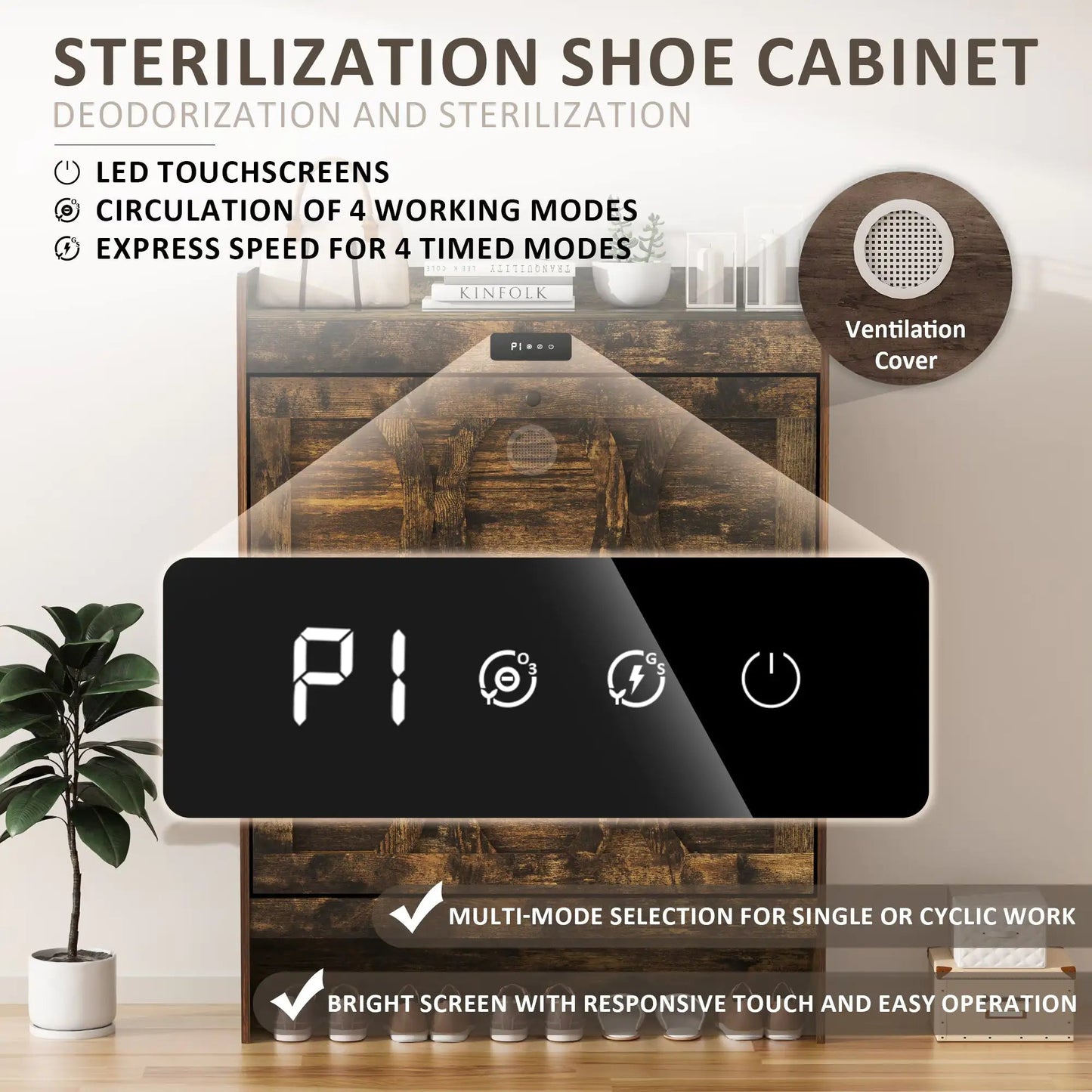 Dark Brown Shoe Deodorizing Storage Cabinet with 2 Flip Drawers - Kia Day Design