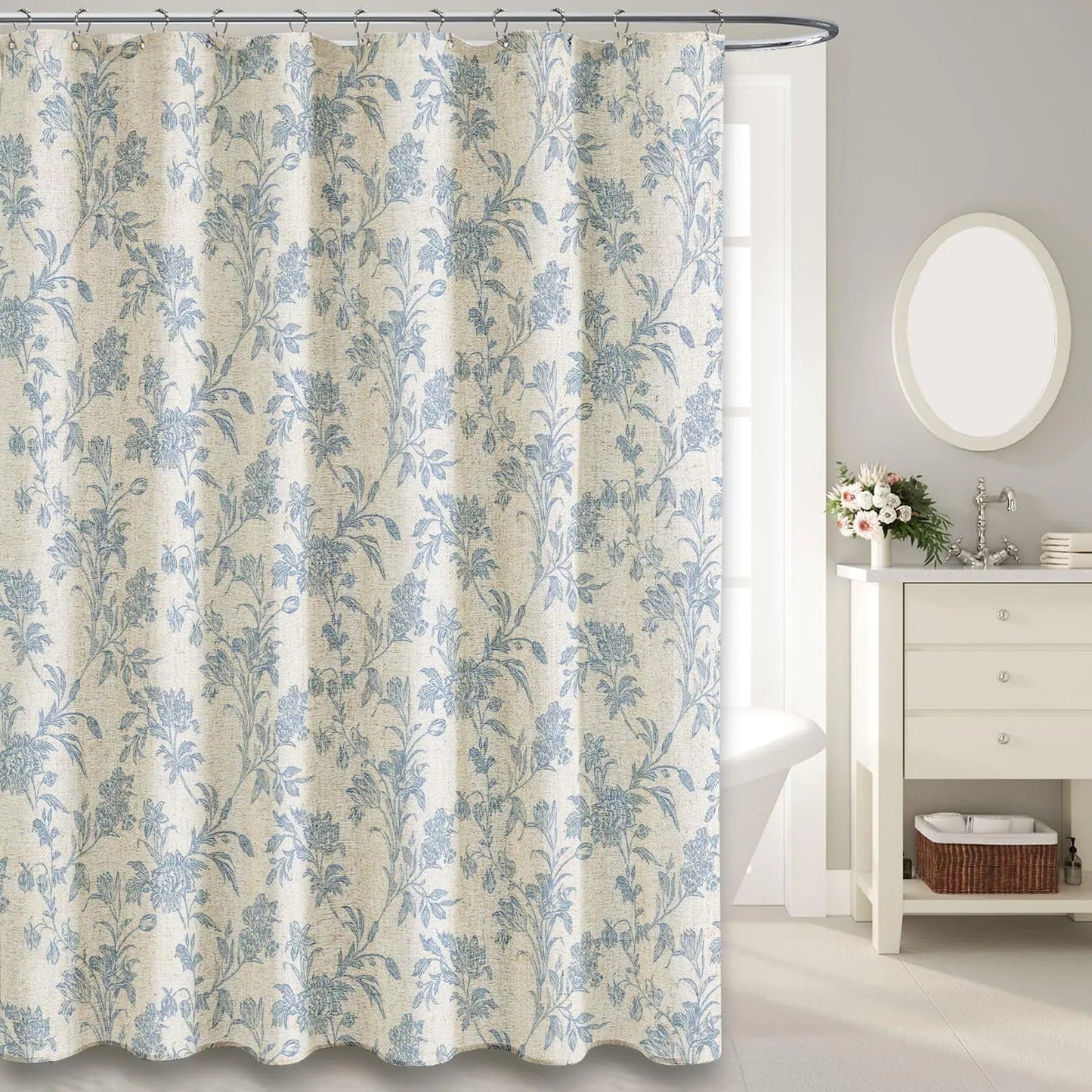 Blue Floral Linen Shower Curtain - Kia Day Design