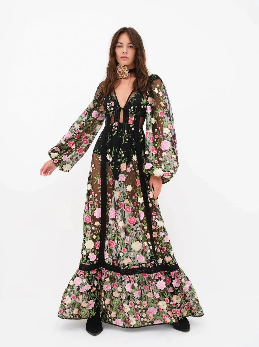 Long Sleeve V-Neck Dress - Kia Day Design