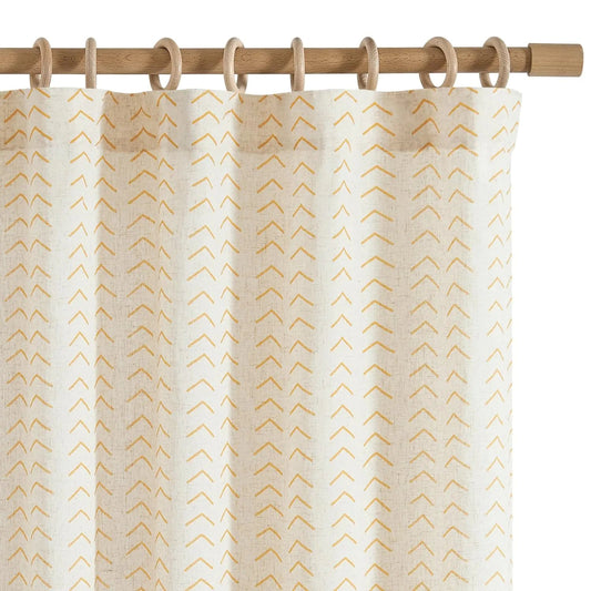 jinchan Printed Linen Curtains 84 Inch Length 2 Panels Boho Curtains for Living Room Yellow Flax Linen Farmhouse Herringbone Curtains Rod Pocket Back Tab Light Filtering Window Curtain Set Kia Day Design