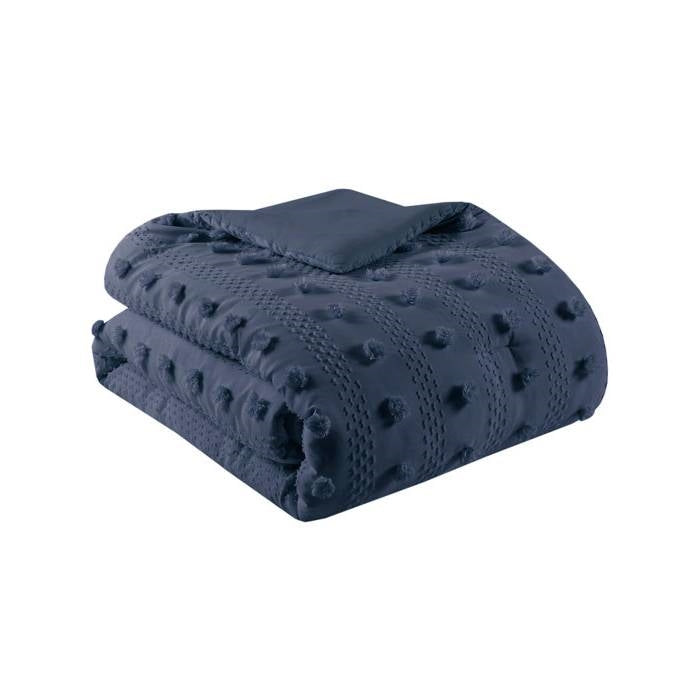 Full/Queen 3 Piece Navy Pompom Microfiber Hypoallergenic Comforter Set - - Bedroom > Comforters and Sets