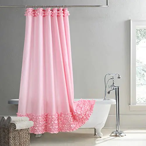 Ruffled Pink Polyester Fabric Shower Curtain Waterproof - Kia Day Design