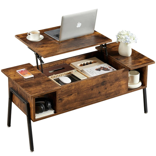 VECELO Wood Lift Top Coffee Table with Hidden Compartment - - table