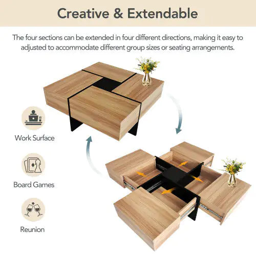 Unique Design Coffee Table With 4 Hidden Storage Compartments Brown - - table