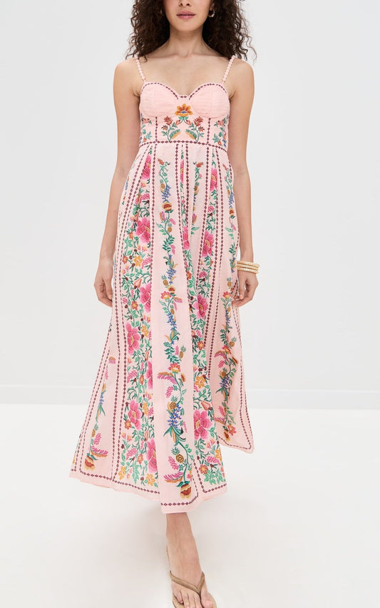 Sexy Decorative Beads Sling Positioning Print Holiday Dress Women - Pink -