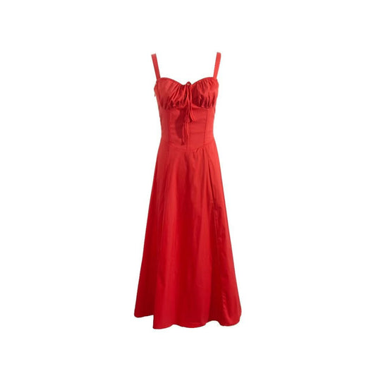 Women's Square Neck Corset Maxi Dress - Floral Printed High Waist A-Line Long Dress - red -