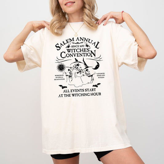 Salem Annual Witches Convention Spooky Skeleton Ghost Witch Skull Meme Halloween Costume Comfort Colors Tee - Ivory Cream - T-Shirt
