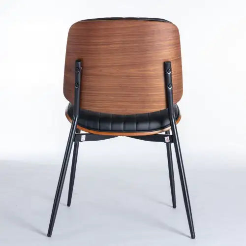 Dining Chairs Set Of 2 Mid Century Modern Retro Faux Leather Chair With Walnut Bentwood Back Upholstered Seat Metal Legs Adjustable Foot For Kitchen Dining Room Chairs Kia Day Design