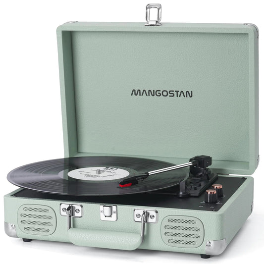 Green MANGOSTAN 3 Speed Portable Bluetooth Suitcase Record Player - Kia Day Design