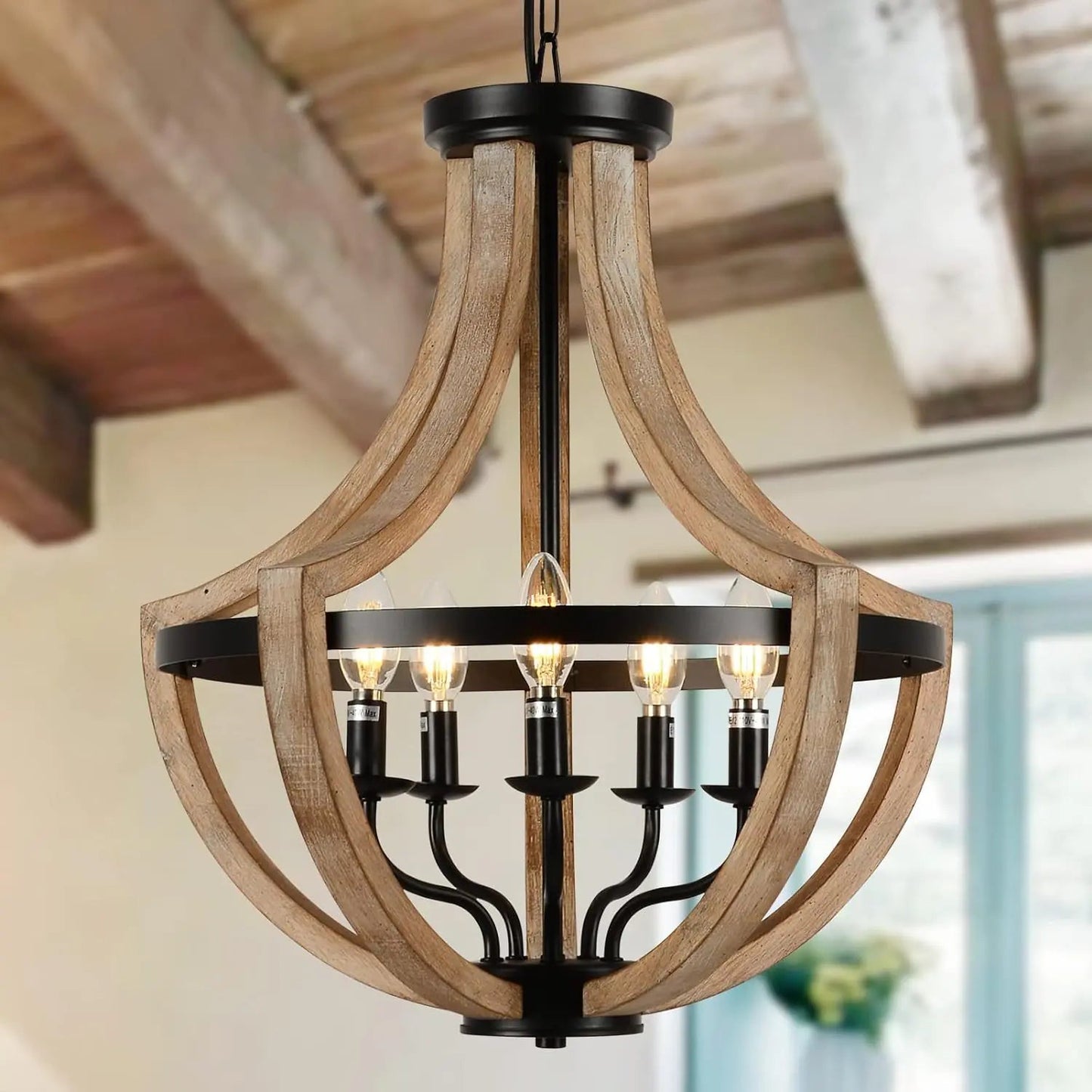 Solid Wood Height Adjustable Ceiling Light - Kia Day Design