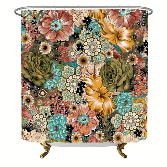 Colorful Bohemian Floral Waterproof Shower Curtain - Kia Day Design