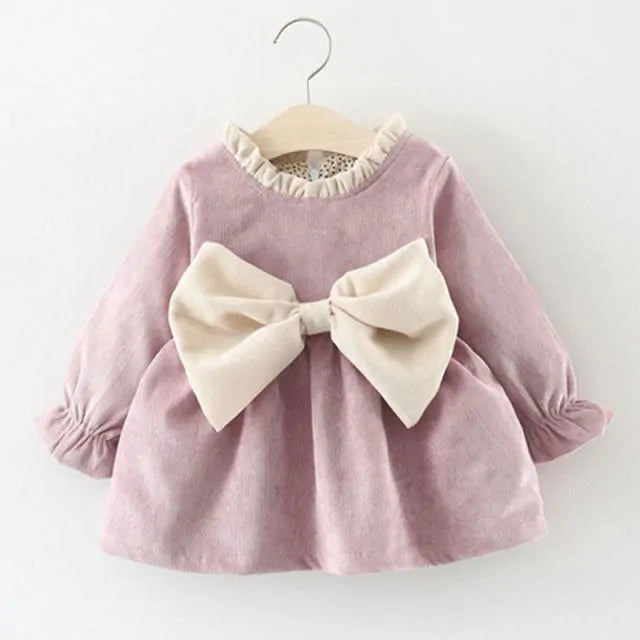 Toddler Girl Long Sleeve Bow Dress - Purple 18 Months - baby clothes