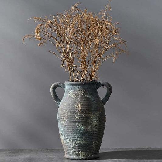 Green Distressed Ceramic Vase - - vase