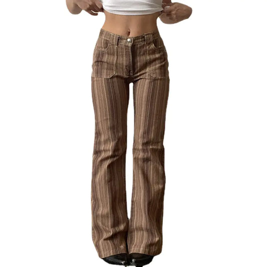 Retro Gradient Washed Jeans for Women - Khaki L - jeans