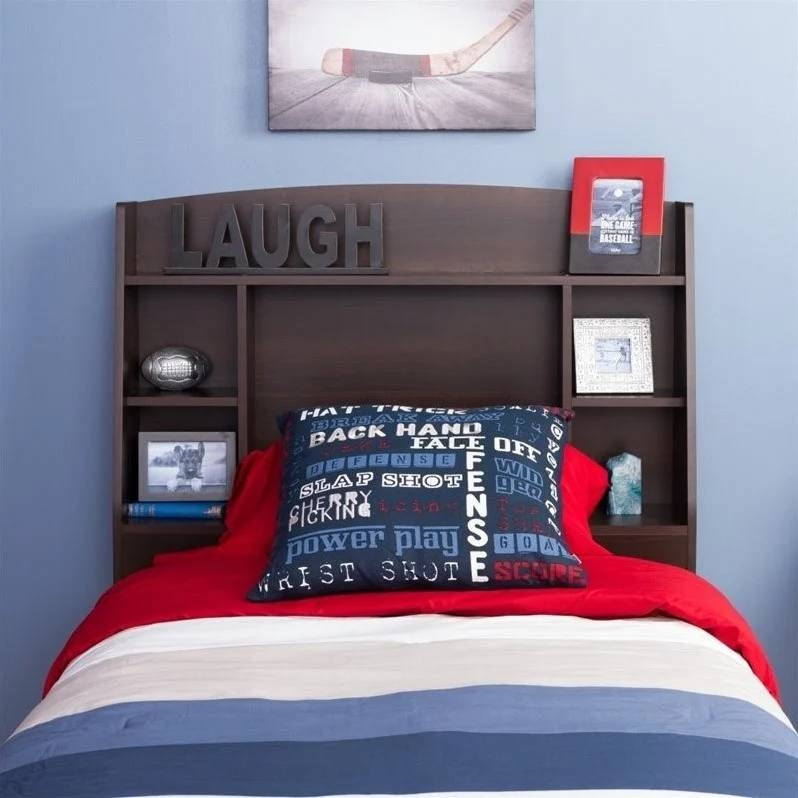 Twin size Bookcase Storage Headboard in Espresso Wood Finish - - Bedroom > Headboards