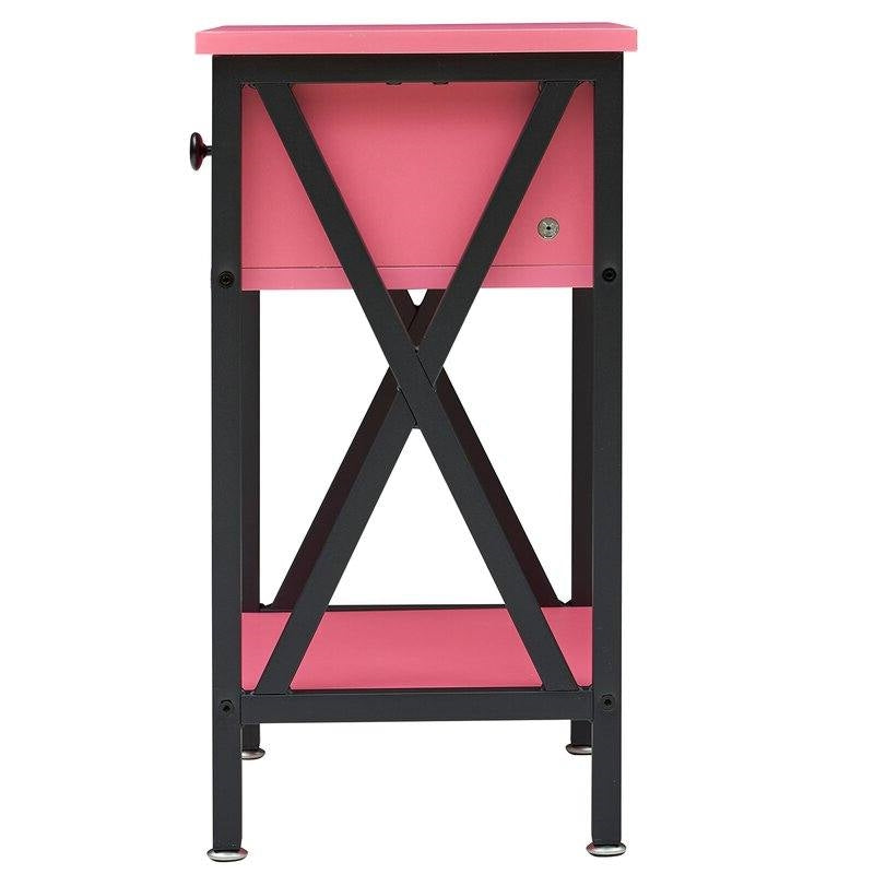 Set of 2 -Pink and Black 1-Drawer Nightstand Bedside Tables - - Bedroom > Nightstand and Dressers