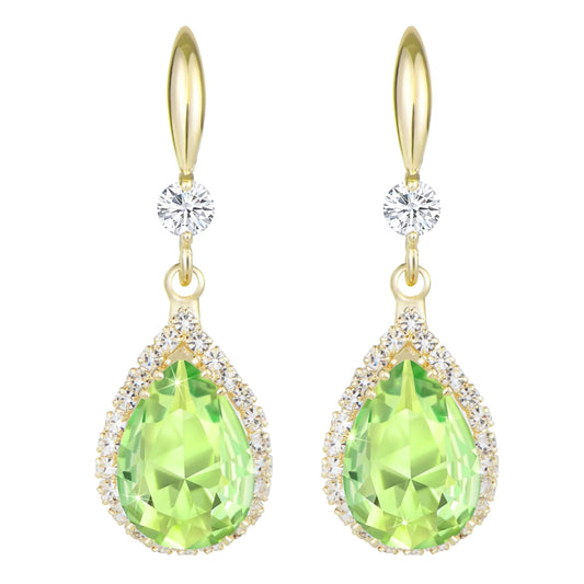 Lime Green Gold Dangle Earrings Imitation Diamond Rhinestone Teardrop Earrings - Kia Day Design