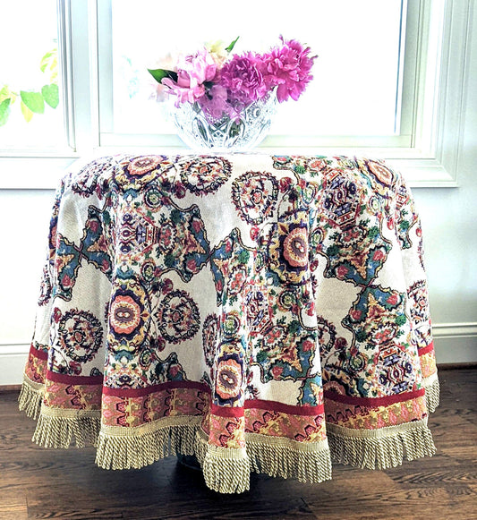 Tache Elegant Ivory Colorful Ornate Paisley Woven Tapestry Tablecloth (18193) - - Tablecloth