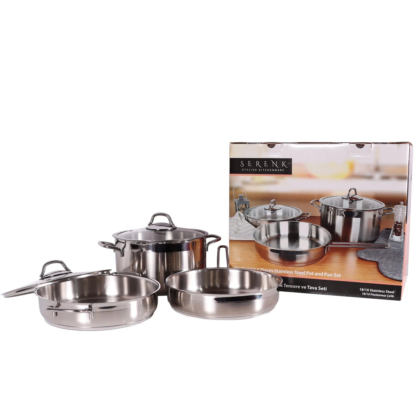 Serenk Modernist 5 Piece Stainless Steel Pots and Pan Set Kia Day Design