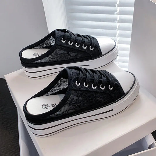 Women's Thick-Soled Breathable Canvas Sneakers - - shoes