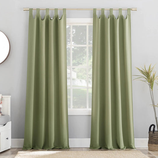 Sage Green Sun Zero Energy Saving Blackout Tab Top Curtain Panel - Kia Day Design