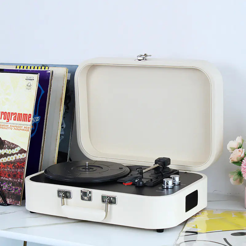 Suitcase Bluetooth Vinyl Record Player - White - record player