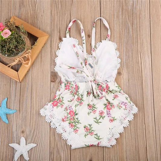 Baby Girl Floral Lace Romper - - baby clothes
