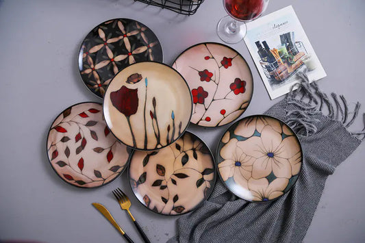 Hand-Painted Floral Ceramic Plate - - plates