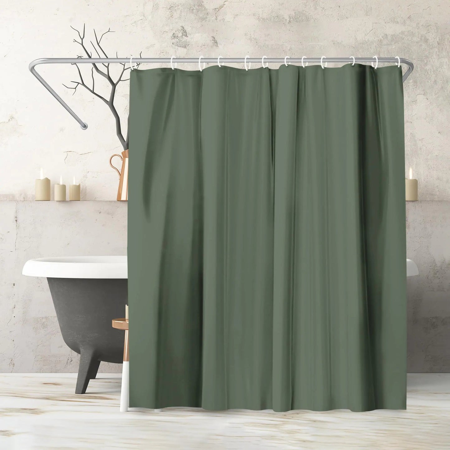 Solid Green Water-Resistant Shower Curtain with Metal Grommets and 12 Rings - Kia Day Design