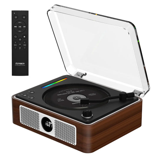 CD Player Portable Retro Portable CD Player with Bluetooth Dual Stereo Speakers 2600mAh Rechargeable CD Player Bluetooth for Home with Remote ControlSupport USB/AUXHeadphone JackOptical Brown - Kia Day Design