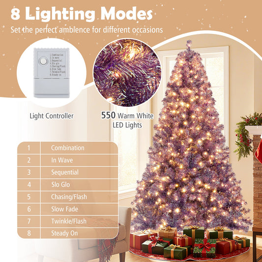Warm White LED Pre-Lit Tinsel Christmas Tree Artificial Xmas Tree with Lush Branch Tips - - christmas tree