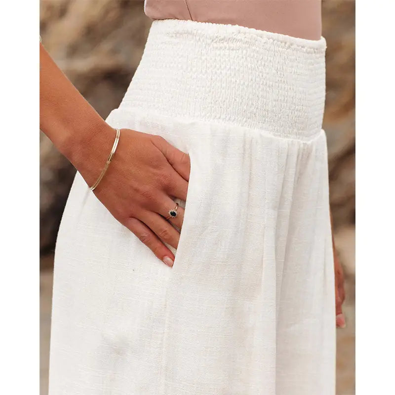 Cotton Linen Pockets Long Trousers - Kia Day Design