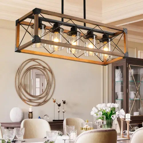 Walnut 5 Light Vintage Farmhouse Light - Kia Day Design