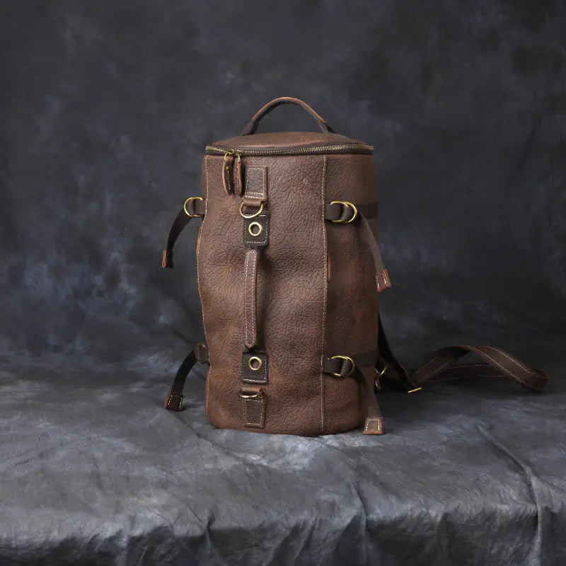 Large Capacity Leather Backpack - Brown - backpack