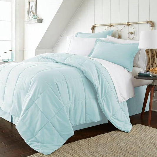Queen Microfiber 6-Piece Reversible Bed-in-a-Bag Comforter Set in Aqua Blue - - Bedroom > Comforters and Sets
