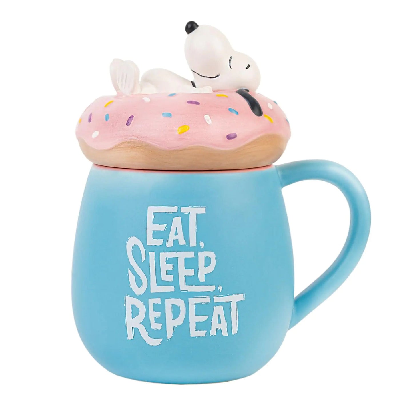 Blue Eat Sleep Snoopy Mug with Lid Doughnut Lid - - Mug