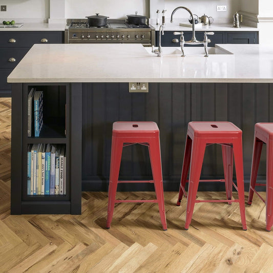 Set of 4 - 24-in. Indoor/Outdoor Backless Stacking Red Metal Barstools - - Dining > Barstools