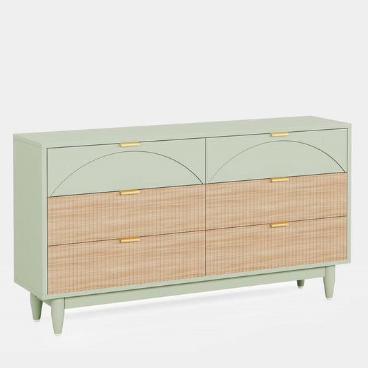 Retro Mid-Century Modern 6 Drawer Dresser Chest of Drawers Mint Green - - Bedroom > Nightstand and Dressers