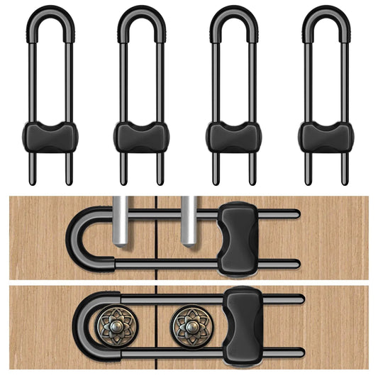 LLOOC Cabinet Locks for Babies4 Pack U-Shaped Child Locks for Cabinets Baby Proofing Cabinets Child Proof Cabinet LatchesChild Safety Cabinet Locks with Adjustable (Black) Kia Day Design