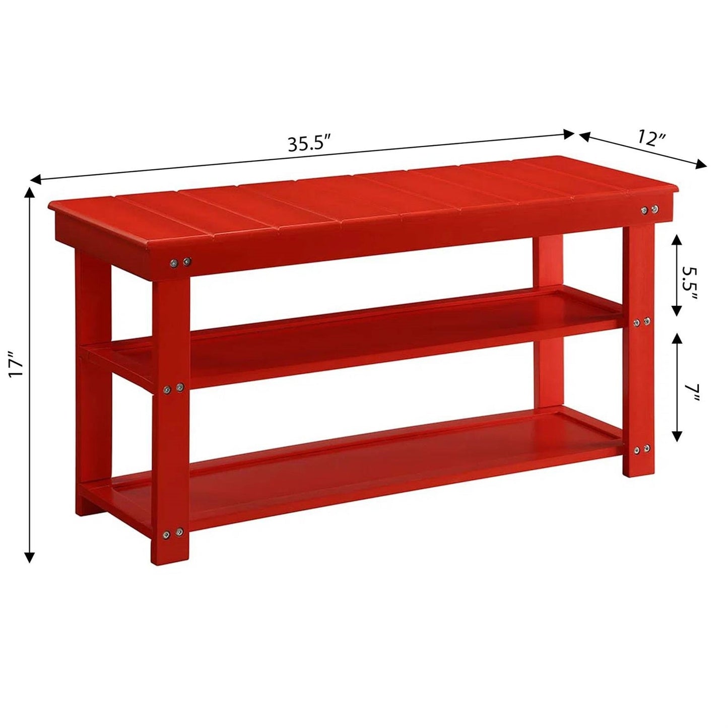 Red Wooden 2-Shelf Shoe Rack Storage Bench for Entryway or Closet - - Accents > Shoe Racks