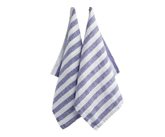 Set of 2 Blue and White Striped Linen Kitchen Tea Towels - Kia Day Design