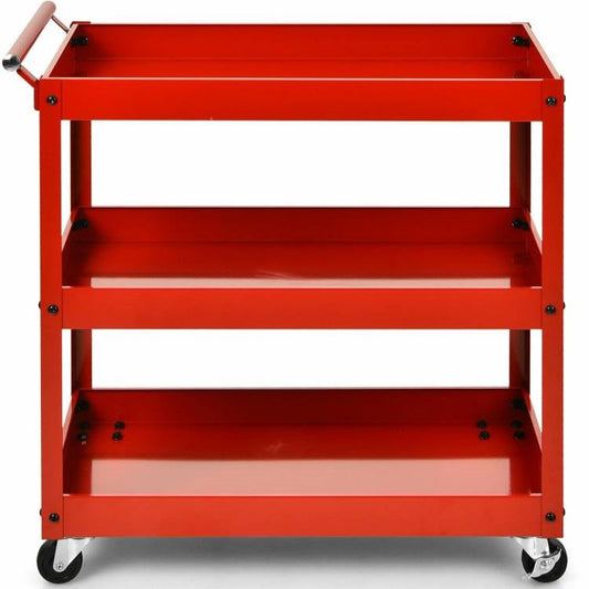 Red Steel Frame Kitchen Serving Utility Cart on Wheels with 2 Bottom Shelves - - Kitchen > Kitchen Carts