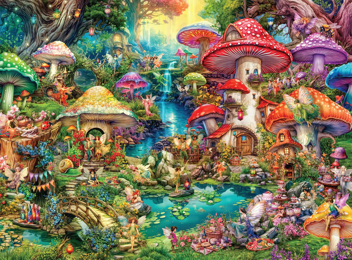 1000 Piece Merry Mushroom Village Picnic Puzzle - - puzzle