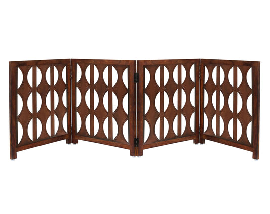 Wooden Foldable Pet Dog Safety Gate - 4 Panel Arc 20 W x 24 H- Hand Carved Solid Wood - Kia Day Design